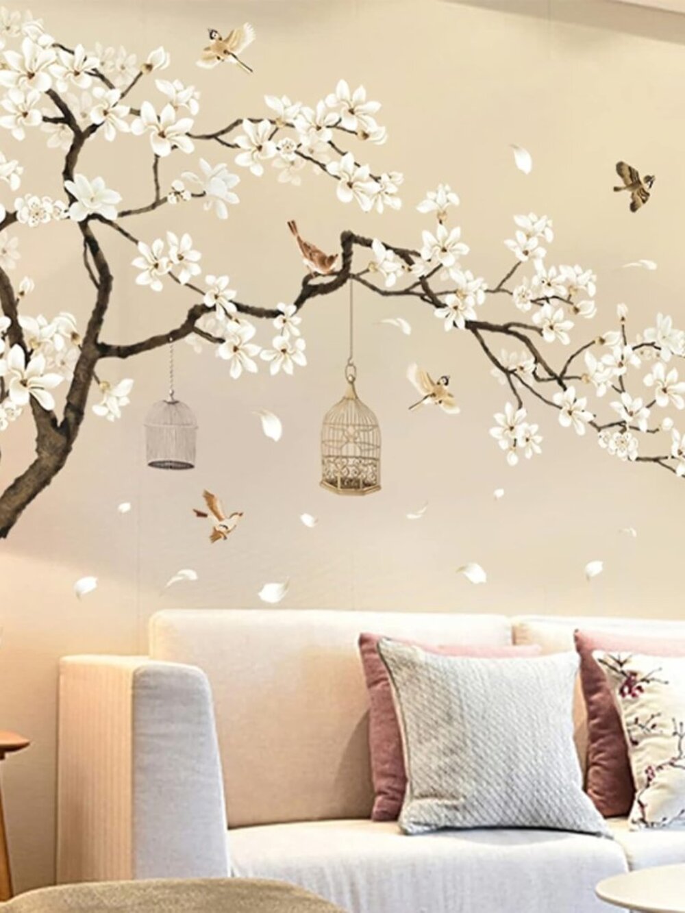 Large White Flower Wall Stickers, 50"x74" Removable DIY Romantic Cherry Blossom